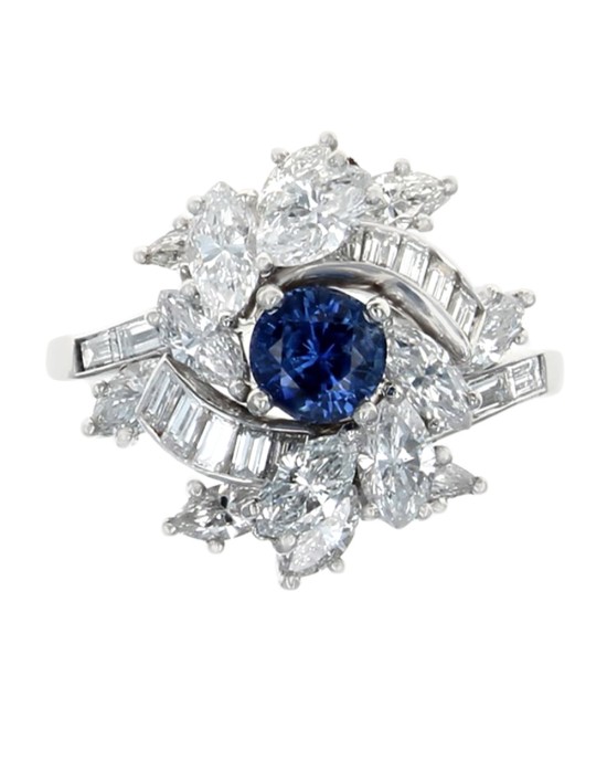 Sapphire and Diamond Bypass Cluster Ring